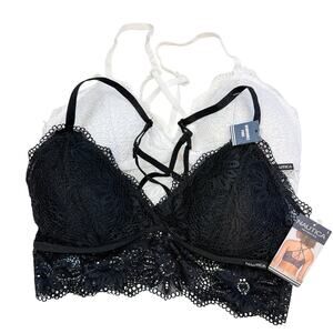 NWT Nautica Lot of 2 Lace Bralette Bras Black White - L